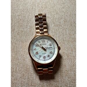 Fossil Rose Gold Tone Mother of Pearl‎ Dial Day Date Women's Watch 10 ATM Water